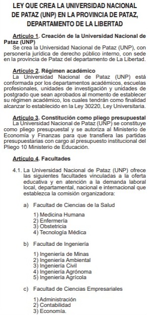 CONGRESO OFICIALIZA LEY QUE CREA LA UNIVERSIDAD NACIONAL DE PATAZ ...